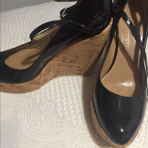 Tapeet Vicini Platform Wedge Womens 8 Black Patent Pink  Tapeet by Vicini wedged pump
